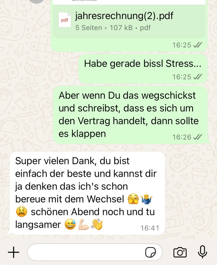 Kunde bereut den Wechsel seiner Autoversicherung. Positives Testimonial.